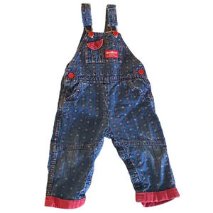 Vintage Osh Kosh‎ B’Gosh denim x o tic tac toe printed overalls 24M